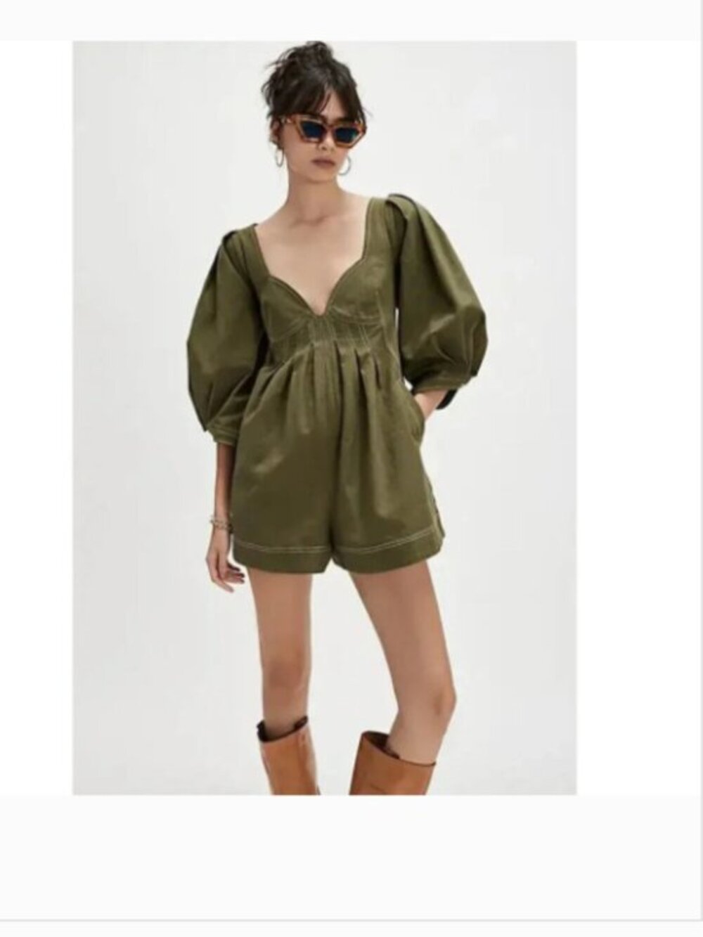 Free people Regret Me Romper Denim Twill Green Size 6